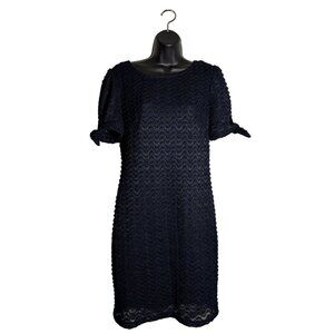 Navy/Black Lace Short Sleeve Dress By Sharagano With Bow Accents